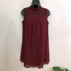 Xhilaration Burgundy Lace High Neck Mini Dress